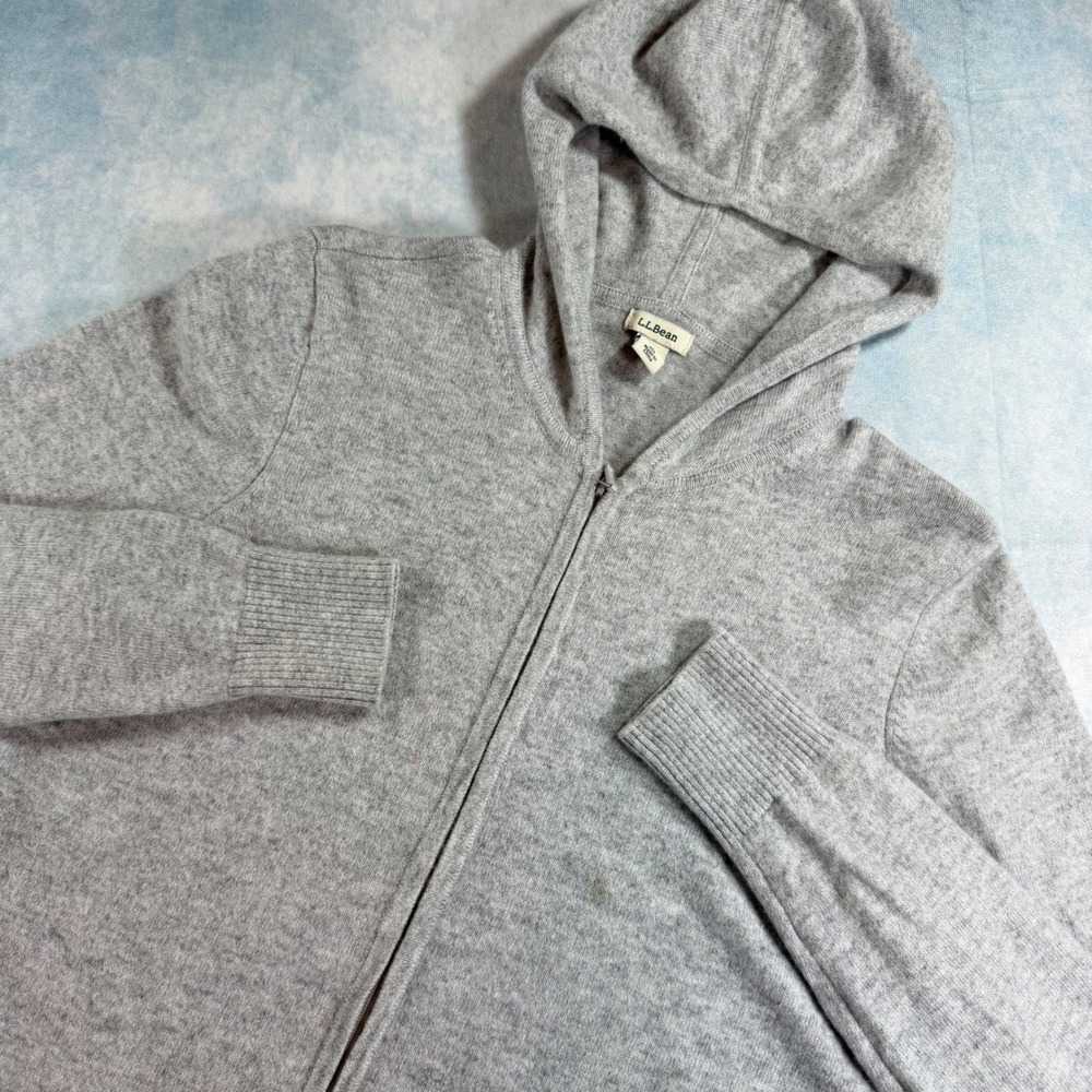 L.L. Bean Full Zip Hoodie Womens Small Gray Good 100% Cashmere Long Sleeve